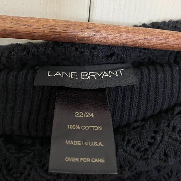 Lane Bryant Women's Black Off Shoulder Crochet Ribbed Sweater Plus Size 22/24 - Picture 2 of 5